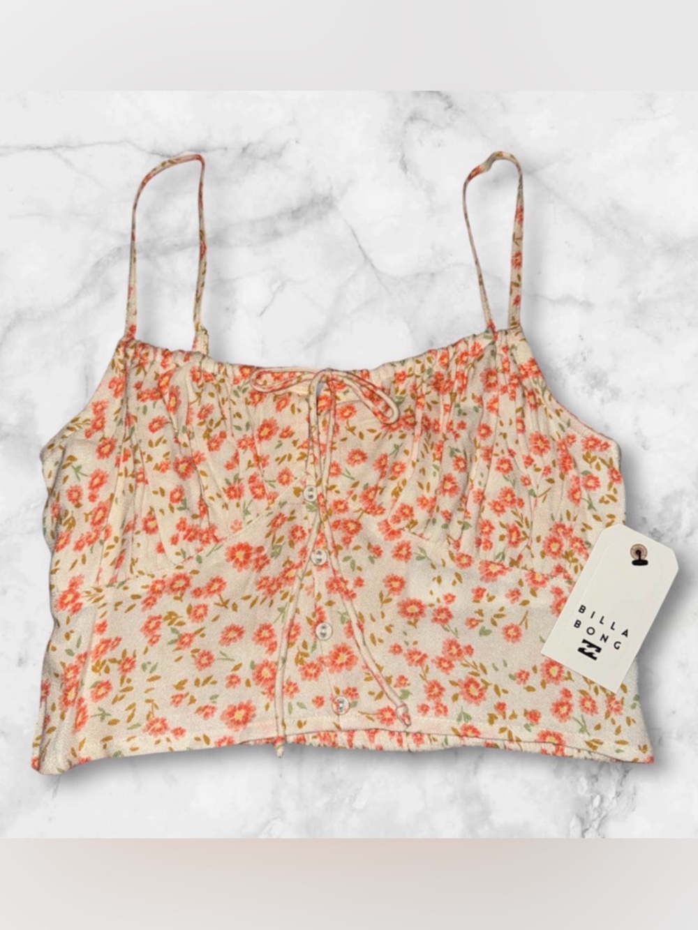 Billabong Cream Floral Button-Front Camisole with Coral Print